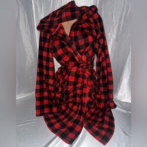 Victorias Secret Pink Hooded Robe Plaid Red Fleece Xl/XXL